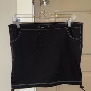 Black Mini Draw String Skirt with White Stitching